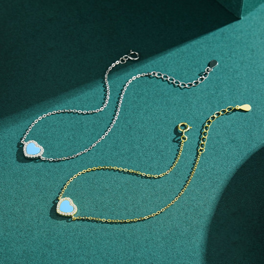 Heart Shape Turquoise 925 Sterling Silver Bracelet - Bracelets - Pretland | Spiritual Crystals & Jewelry