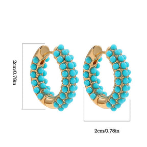 Elegant Turquoise Round Beads Hoop Earrings - Earrings - Pretland | Spiritual Crystals & Jewelry