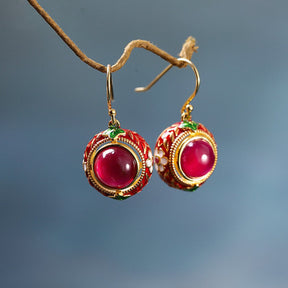 Vintage Red Corundum Sterling Silver Earrings - Earrings - Pretland | Spiritual Crystals & Jewelry