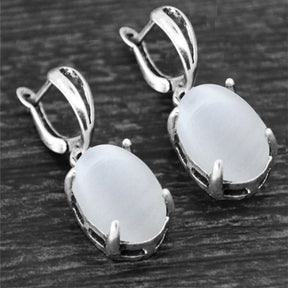Spiritual Crystal Silver Plated Earrings - Synthetic White Opal - Earrings - Pretland | Spiritual Crystals & Jewelry