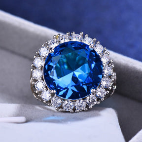 Luxury Big Blue Aquamarine Silver Ring - Rings - Pretland | Spiritual Crystals & Jewelry