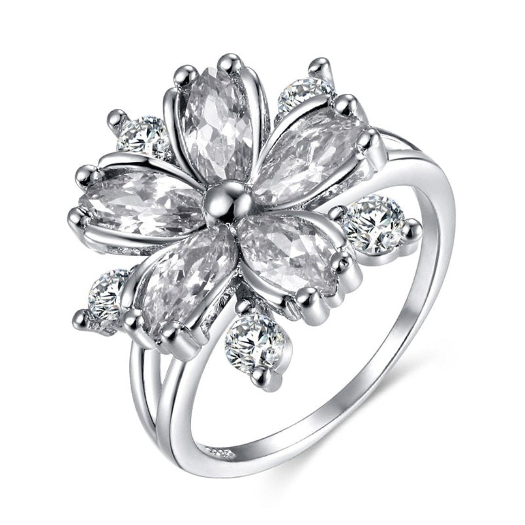 Elegant Sakura Rhinestone Silver Ring - 6 / White - Rings - Pretland | Spiritual Crystals & Jewelry