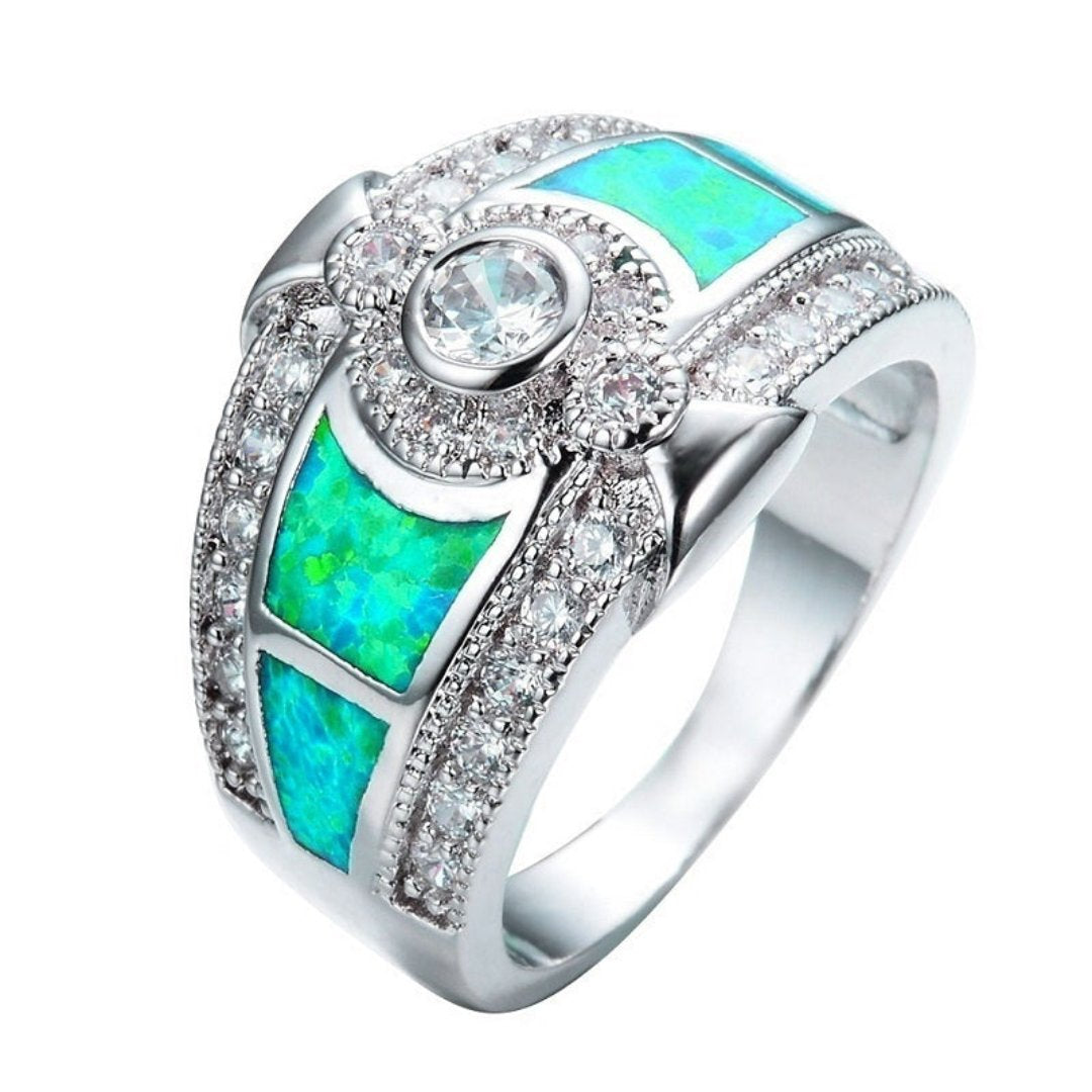 Chic Vintage Opal & Zirconia Ring - 5 / Green - Rings - Pretland | Spiritual Crystals & Jewelry