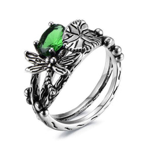 Dragonfly Gemstone Lotus Ring - 9 / Green - Rings - Pretland | Spiritual Crystals & Jewelry