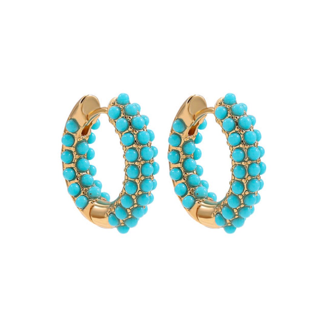 Elegant Turquoise Round Beads Hoop Earrings - Earrings - Pretland | Spiritual Crystals & Jewelry
