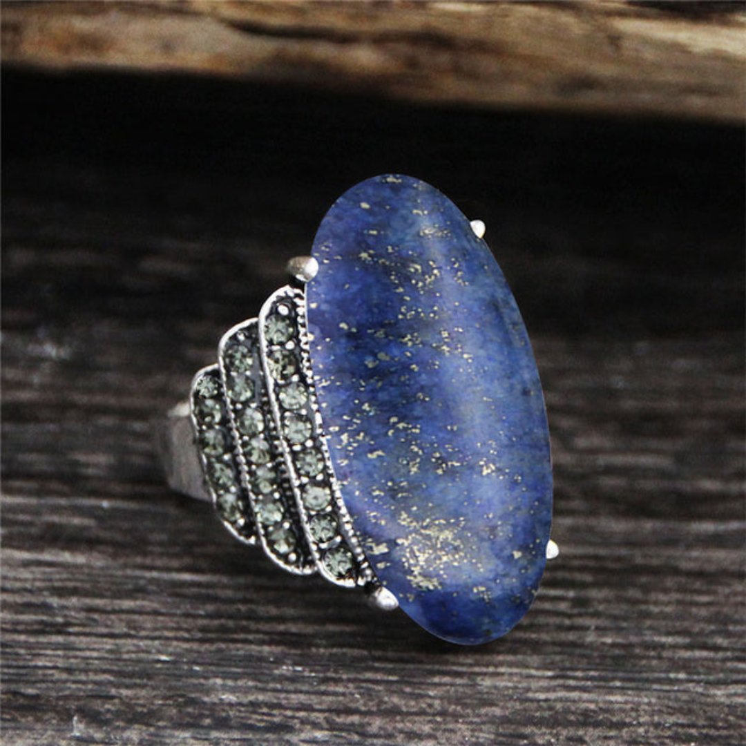 Spiritual Natural Stone Silver Plated Ring - 7 / Natural Dark Lapis - Rings - Pretland | Spiritual Crystals & Jewelry