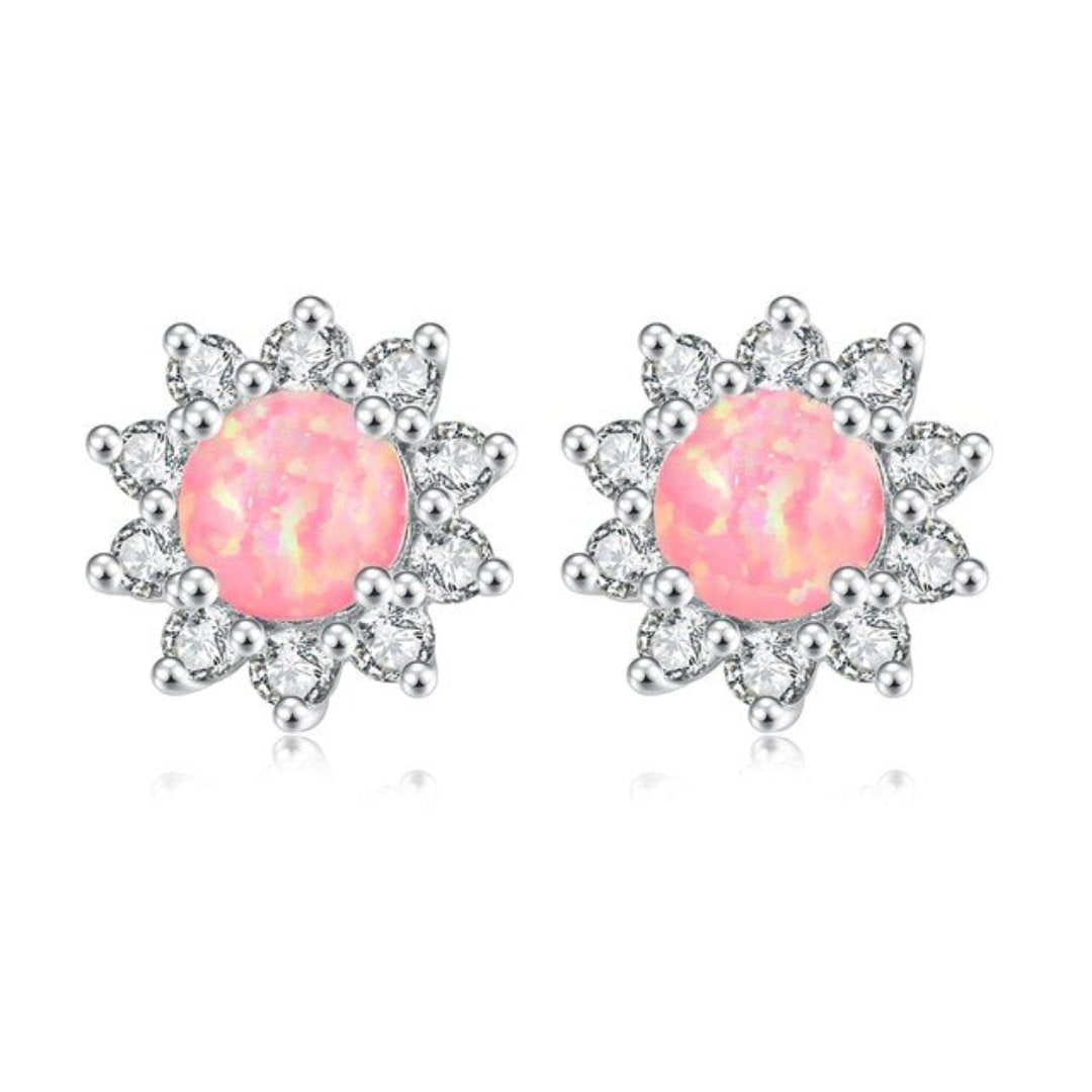 Sunflower Opal Silver Plated Earrings - Pink - Stud Earrings - Pretland | Spiritual Crystals & Jewelry