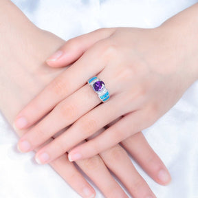 Chic Amethyst & Blue Opal Silver Plated Ring - Rings - Pretland | Spiritual Crystals & Jewelry