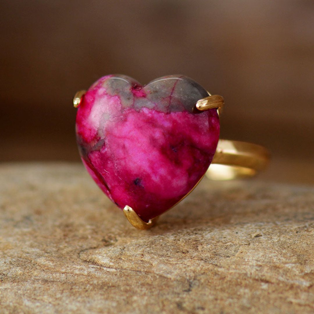 Spiritual Natural Stone Heart Adjustable Ring - Rings - Pretland | Spiritual Crystals & Jewelry