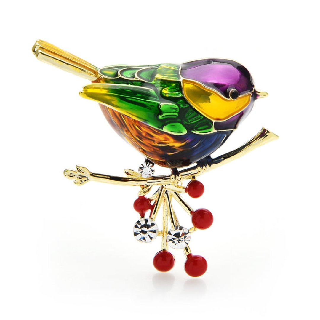 Elegant Enamel & Zirconia Bird Brooch - Purple - Brooches - Pretland | Spiritual Crystals & Jewelry