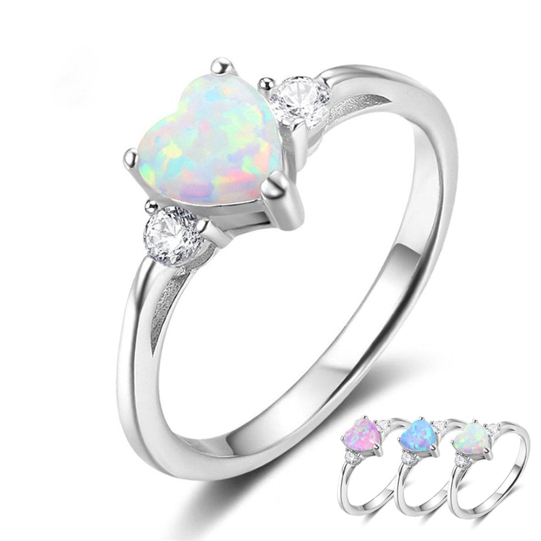 Lovely Heart Fire Opal & Zirconia Ring - Rings - Pretland | Spiritual Crystals & Jewelry
