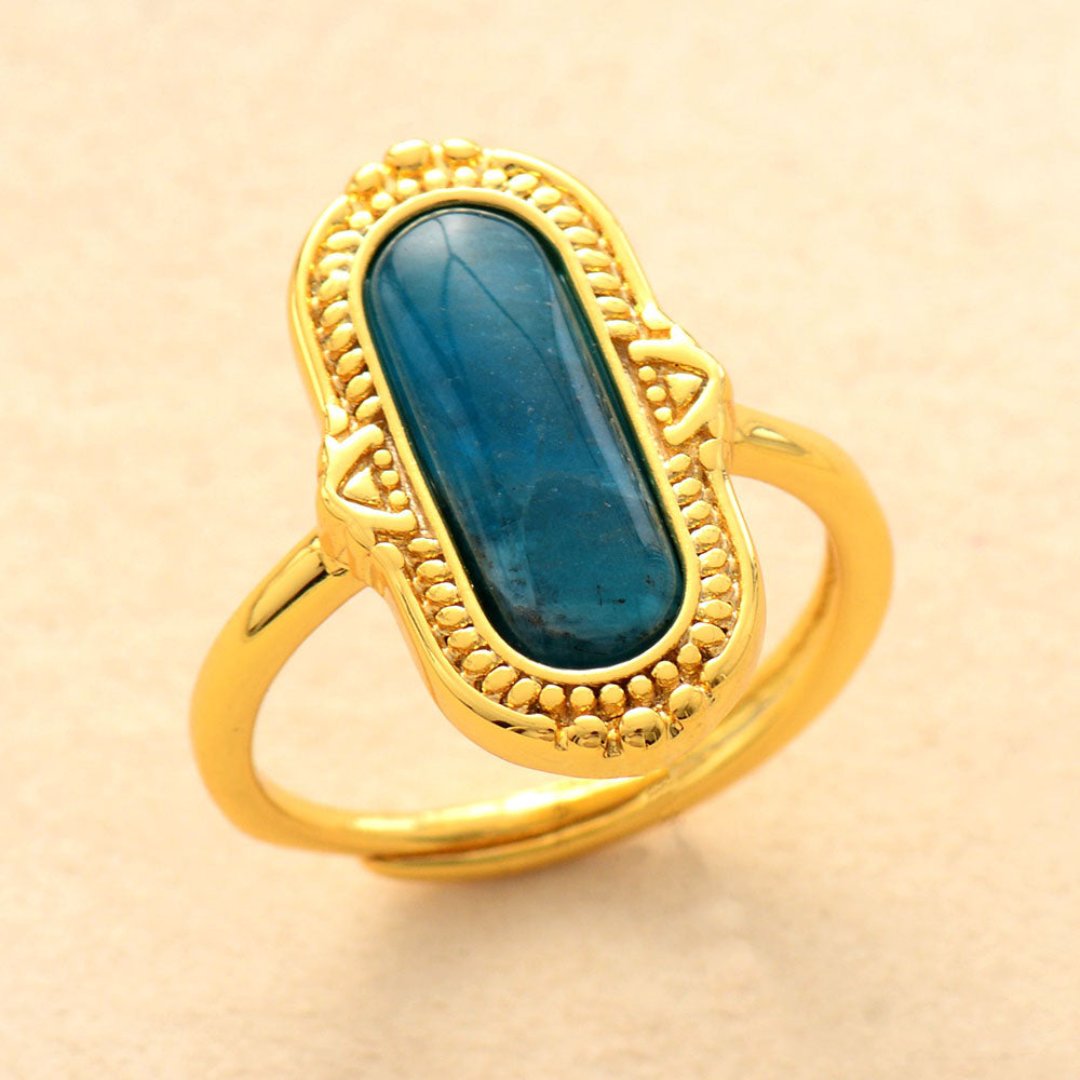 Vintage Big Natural Stone Adjustable Ring - Apatite - Rings - Pretland | Spiritual Crystals & Jewelry