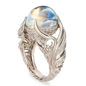 Vintage Moonstone Big Circular Cut Silver Ring - 6 - Rings - Pretland | Spiritual Crystals & Jewelry
