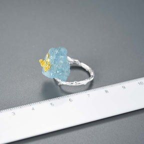 Vintage Butterfly Aquamarine Stone Adjustable Ring - Rings - Pretland | Spiritual Crystals & Jewelry