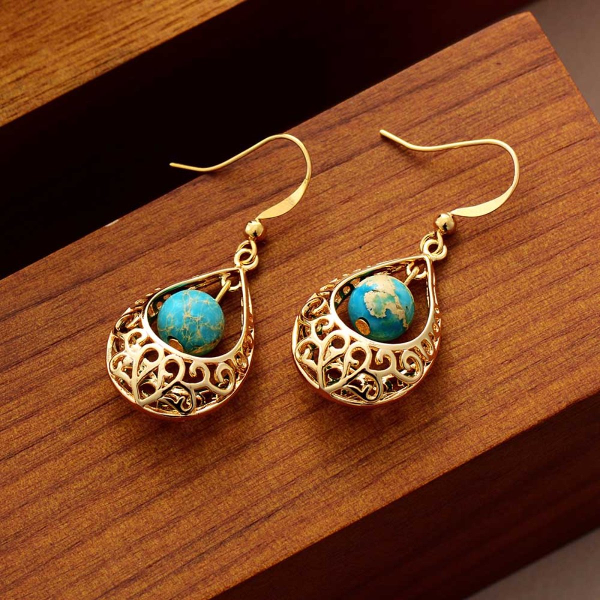 Elegant Drop Gold Tone Earrings - Turquoise - Drop Earrings - Pretland | Spiritual Crystals & Jewelry