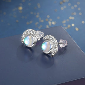 Glowing Crescent Moonstone Silver Earrings - Earrings - Pretland | Spiritual Crystals & Jewelry