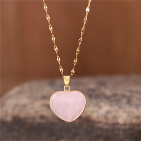 Spiritual Heart Natural Stone Necklace - Rose quartz - Necklaces - Pretland | Spiritual Crystals & Jewelry