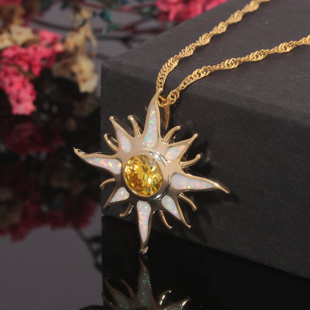 Sunstar Fire Opal Zirconia Gold Necklace - Necklaces - Pretland | Spiritual Crystals & Jewelry