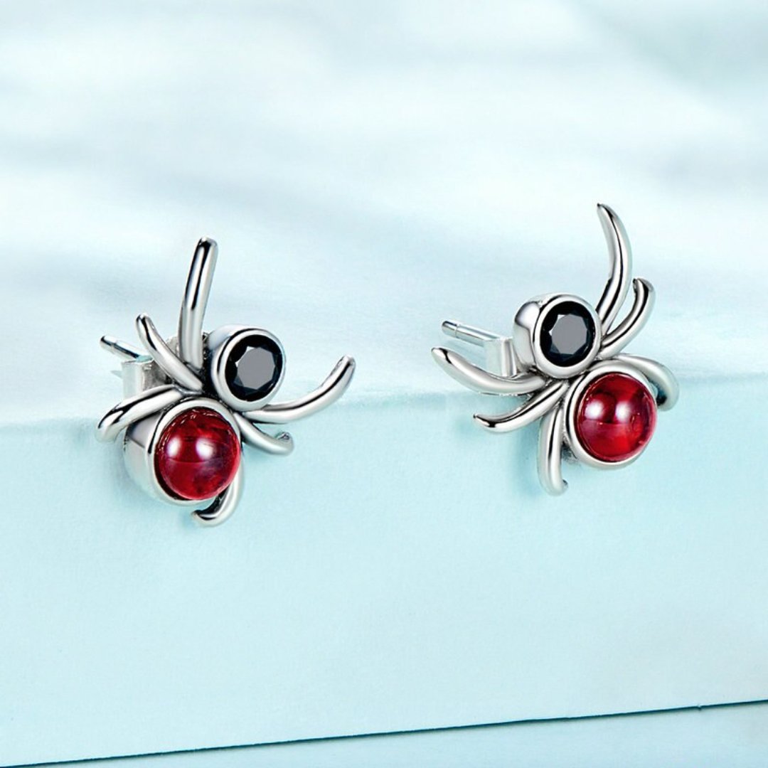 Black Red Spider Sterling Silver Earrings - Earrings - Pretland | Spiritual Crystals & Jewelry
