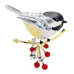 Elegant Enamel & Zirconia Bird Brooch - Gray - Brooches - Pretland | Spiritual Crystals & Jewelry