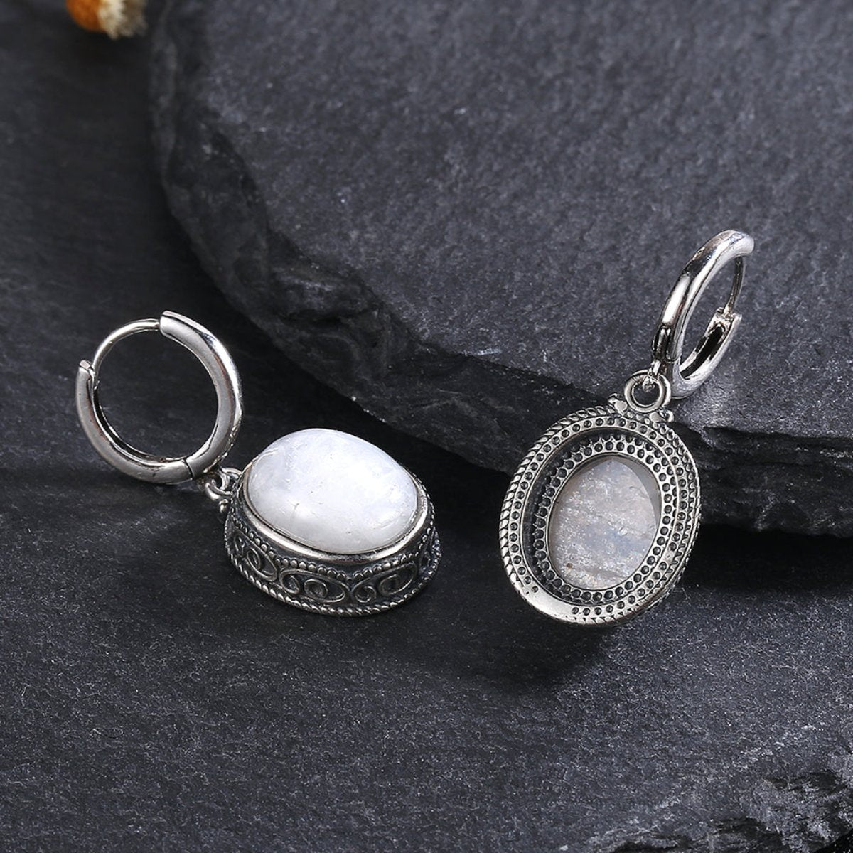 Vintage Natural Stone Oval Hoop Earrings - Earrings - Pretland | Spiritual Crystals & Jewelry