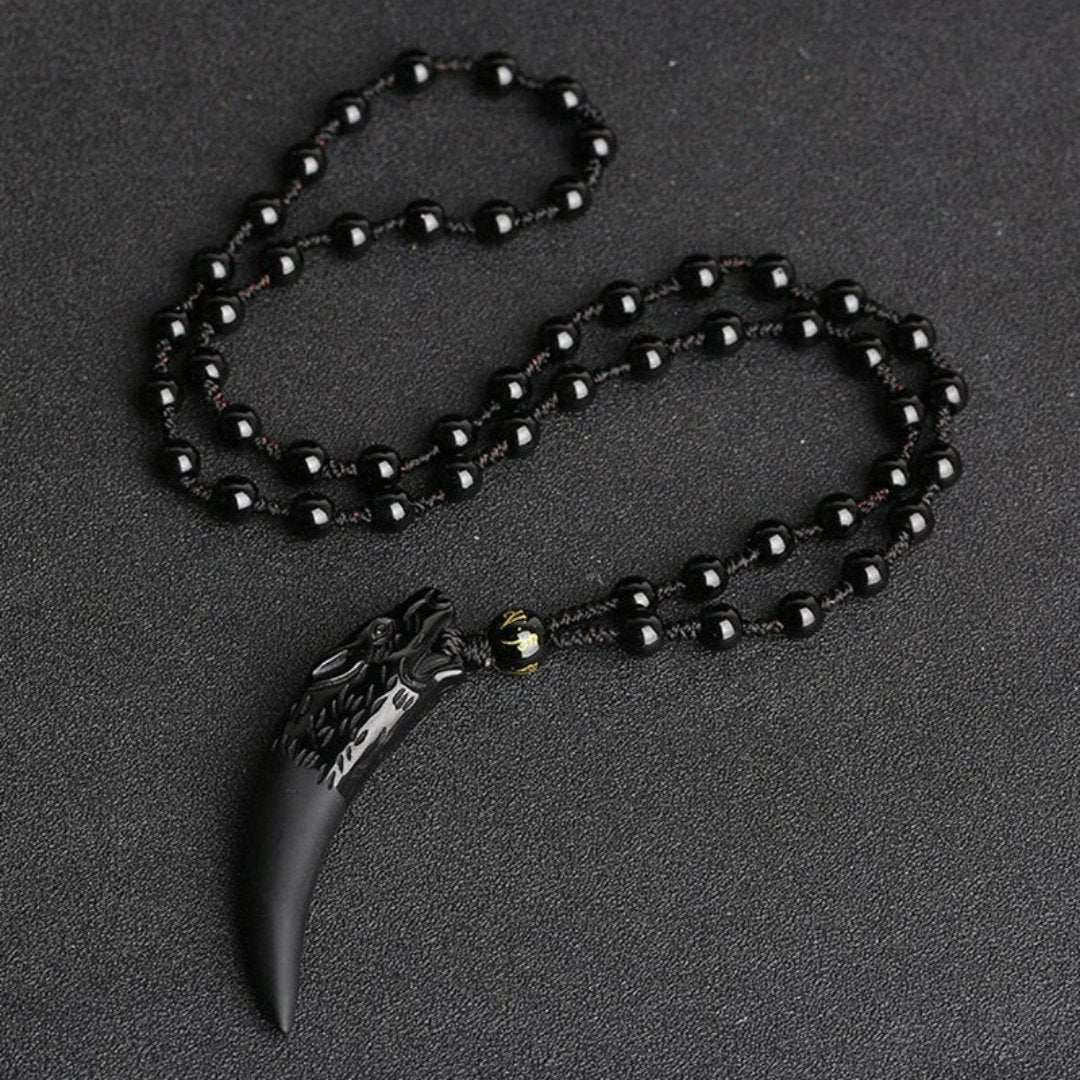 Wolf Courage Obsidian Necklace - Large Black Chain - Necklaces - Pretland | Spiritual Crystals & Jewelry