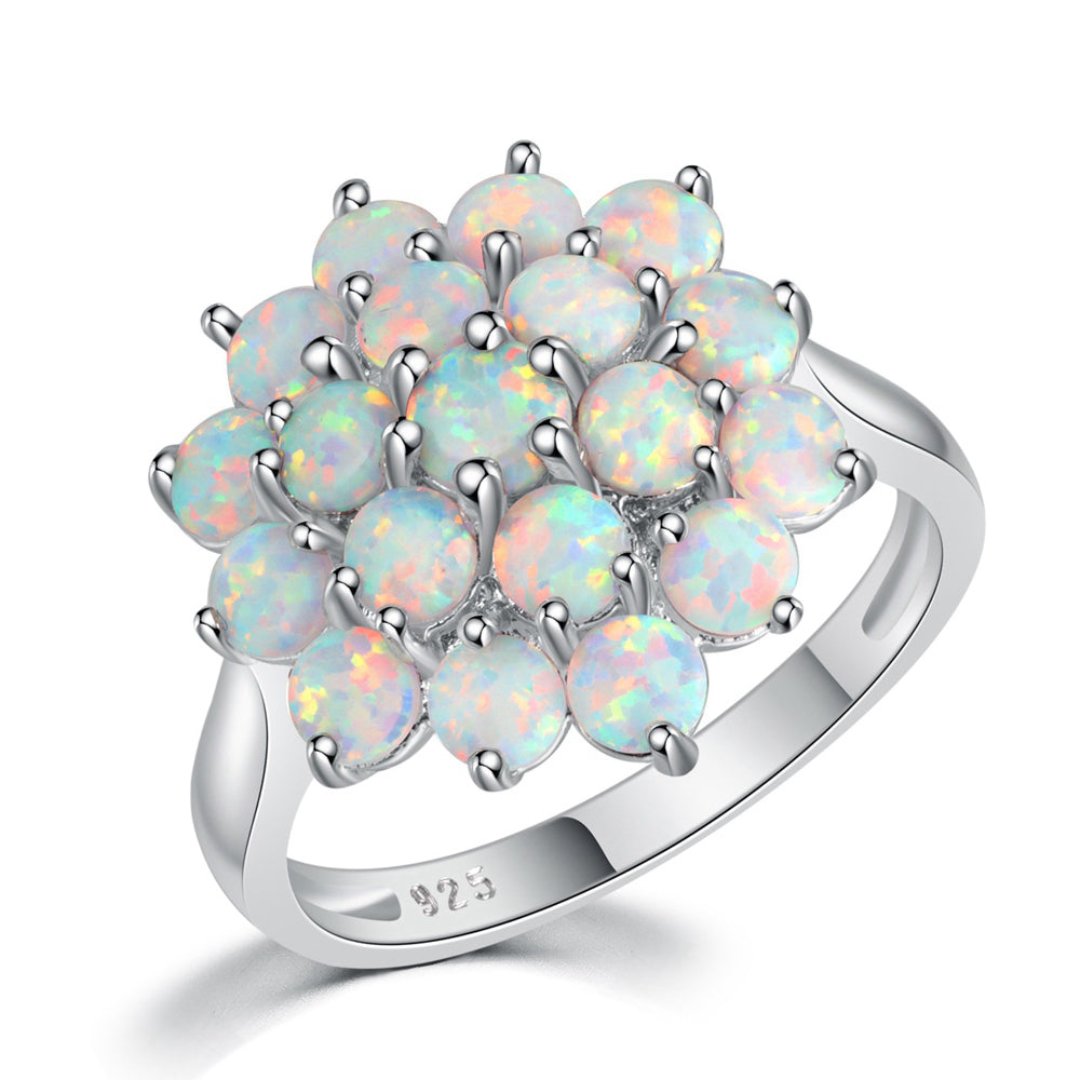 Flower White Fire Opal Silver Ring - 6 / White Opal - Rings - Pretland | Spiritual Crystals & Jewelry
