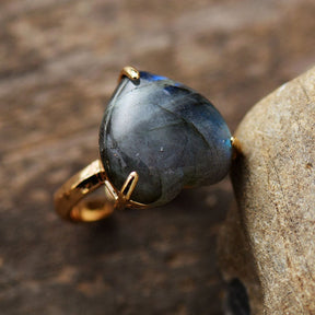 Spiritual Natural Stone Heart Adjustable Ring - Rings - Pretland | Spiritual Crystals & Jewelry