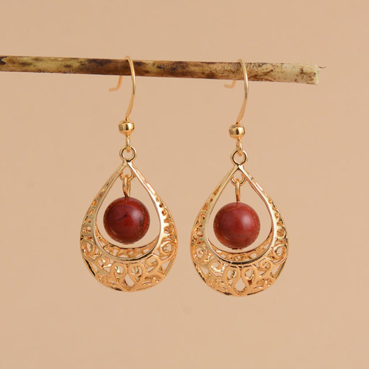 Elegant Drop Gold Tone Earrings - Red - Drop Earrings - Pretland | Spiritual Crystals & Jewelry