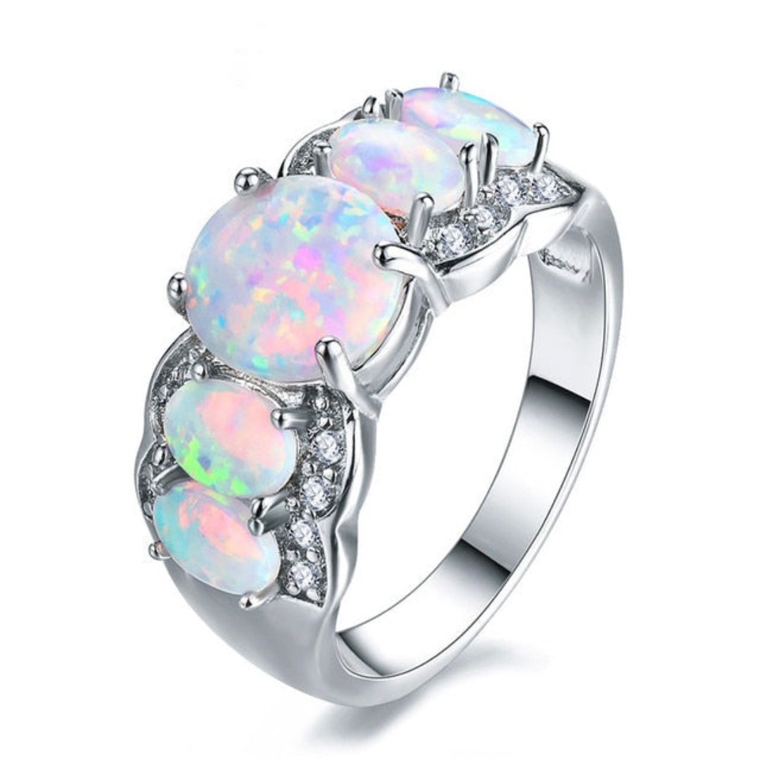 Spiritual Fire Opal & Zirconia Ring - 5 / White - Rings - Pretland | Spiritual Crystals & Jewelry
