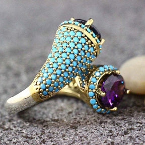 Retro Amethyst & Turquoise Ring - Rings - Pretland | Spiritual Crystals & Jewelry