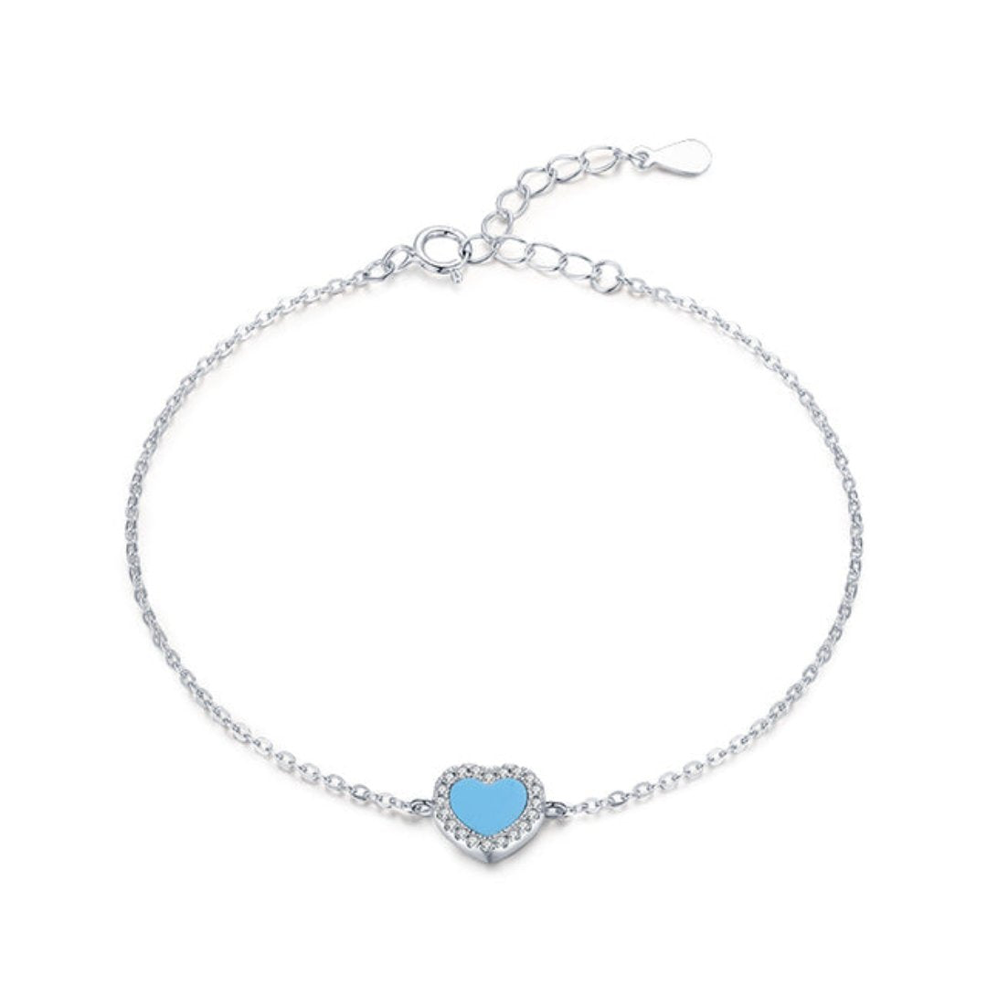 Heart Shape Turquoise 925 Sterling Silver Bracelet - Silver - Bracelets - Pretland | Spiritual Crystals & Jewelry