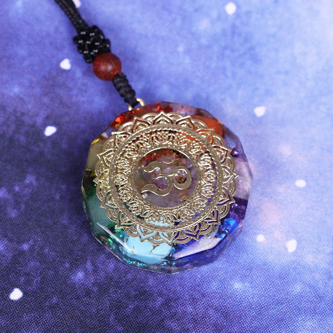7 Chakra Orgonite Om Symbol Necklace - Necklaces - Pretland | Spiritual Crystals & Jewelry