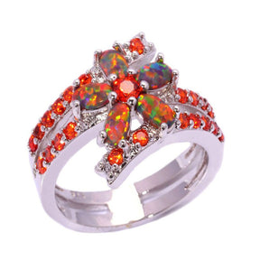 Spiritual Flower Orange Fire Opal Ring - Rings - Pretland | Spiritual Crystals & Jewelry
