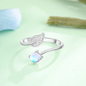 Leaf Zirconia & Moonstone Silver Adjustable Ring - Rings - Pretland | Spiritual Crystals & Jewelry