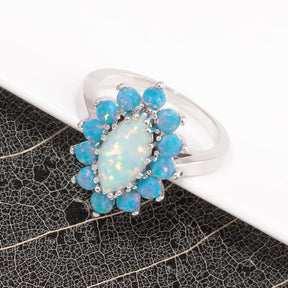 White & Blue Fire Opal Silver Plated Ring - Rings - Pretland | Spiritual Crystals & Jewelry