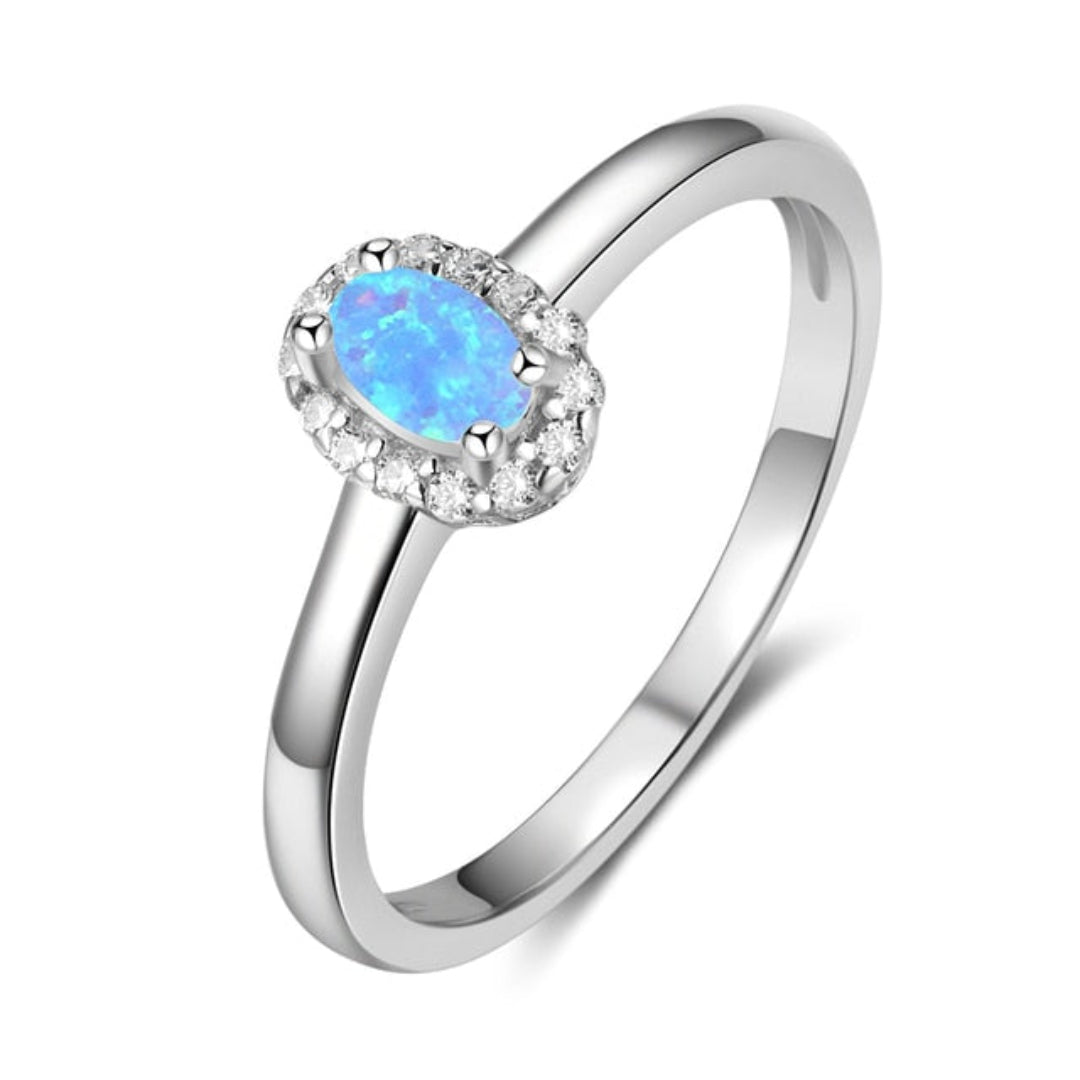 Enchanting Oval Fire Opal Ring - 6 / Blue - Rings - Pretland | Spiritual Crystals & Jewelry