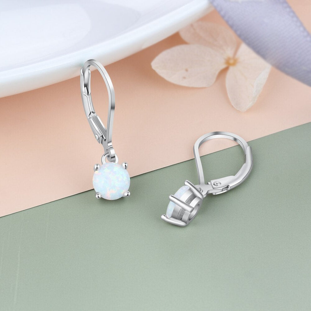 White Fire Opal 925 Sterling Silver Earrings - Hoop Earrings - Pretland | Spiritual Crystals & Jewelry
