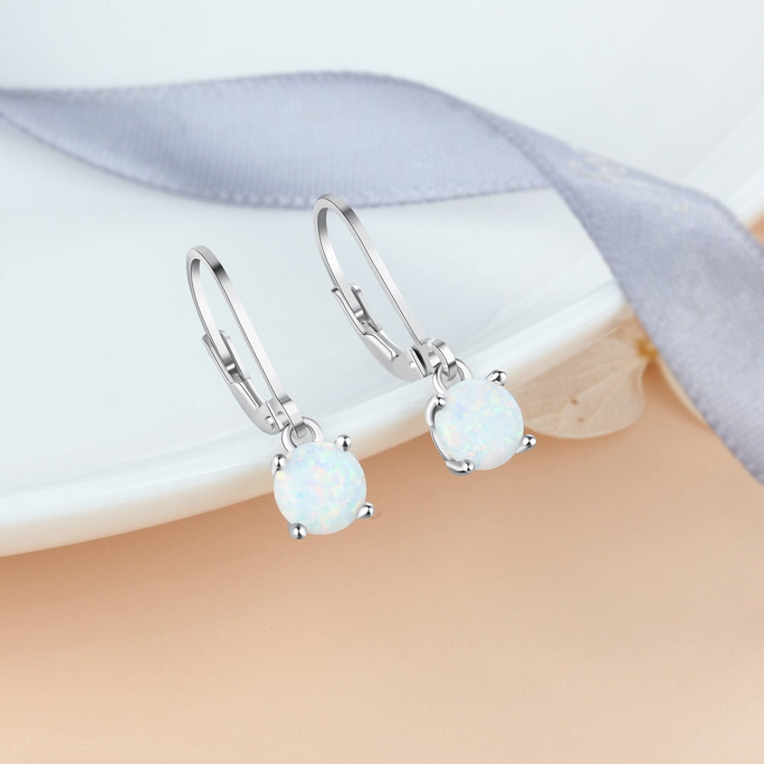 White Fire Opal 925 Sterling Silver Earrings - Hoop Earrings - Pretland | Spiritual Crystals & Jewelry
