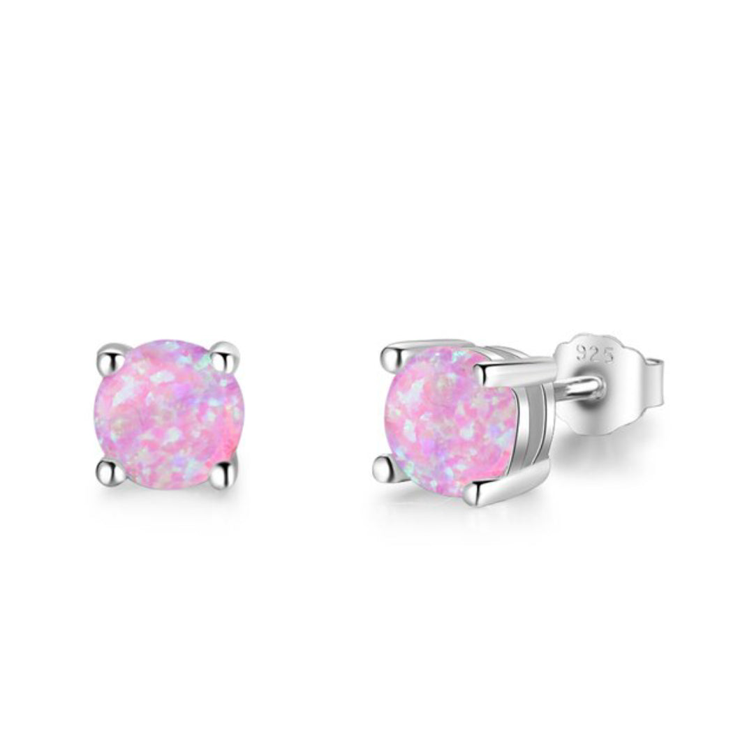 Classic Fire Opal Sterling Silver Earrings - Pink - Stud Earrings - Pretland | Spiritual Crystals & Jewelry