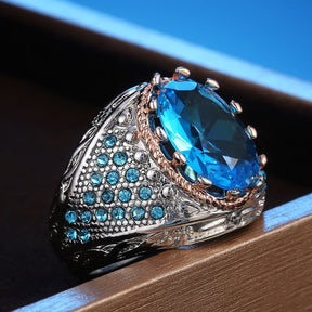 Ottoman Sultan Eye Aquamarine Ring - Rings - Pretland | Spiritual Crystals & Jewelry