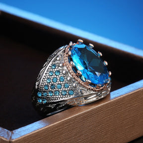 Vintage Big Oval Aquamarine Ring - Rings - Pretland | Spiritual Crystals & Jewelry