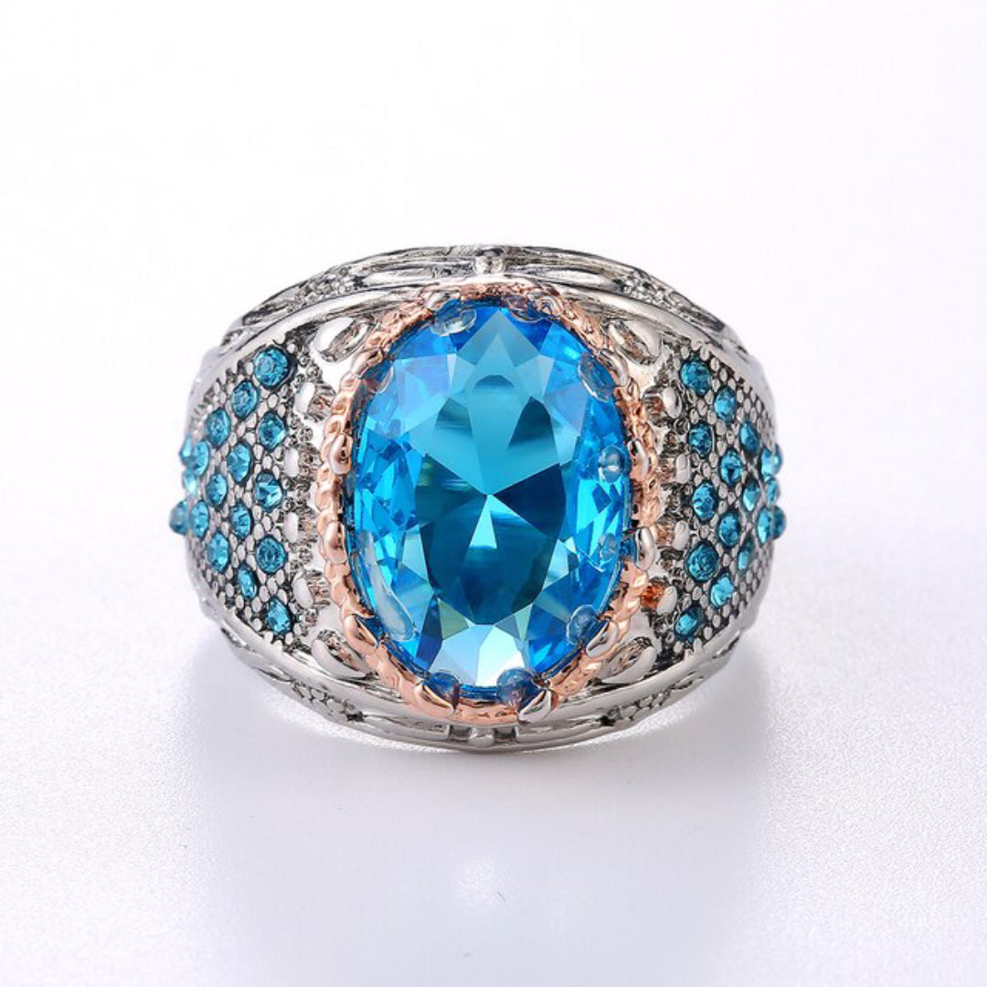 Vintage Big Oval Aquamarine Ring - Rings - Pretland | Spiritual Crystals & Jewelry