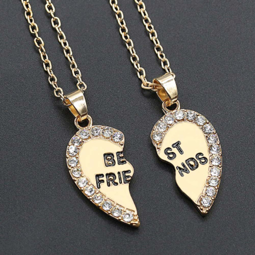 Heart Shape Rhinestone Best Friends Necklace - Gold - Pendant Necklaces - Pretland | Spiritual Crystals & Jewelry