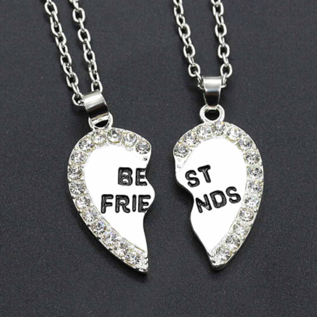 Heart Shape Rhinestone Best Friends Necklace - Silver - Pendant Necklaces - Pretland | Spiritual Crystals & Jewelry