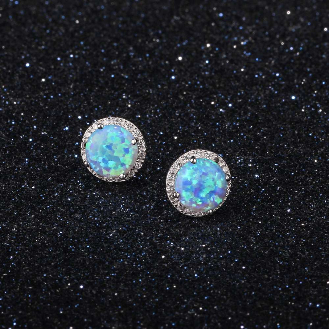 Elegant Circular Fire Opal Stud Earrings - Stud Earrings - Pretland | Spiritual Crystals & Jewelry