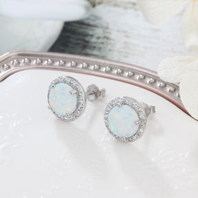 Elegant Circular Fire Opal Stud Earrings - Stud Earrings - Pretland | Spiritual Crystals & Jewelry