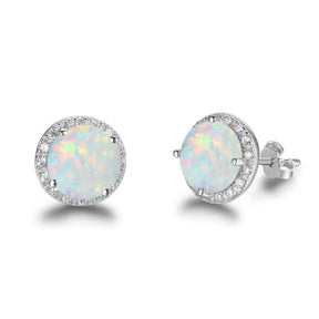 Elegant Circular Fire Opal Stud Earrings - White - Stud Earrings - Pretland | Spiritual Crystals & Jewelry