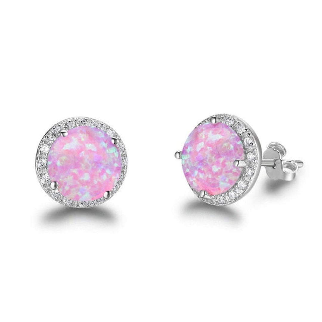 Elegant Circular Fire Opal Stud Earrings - Pink - Stud Earrings - Pretland | Spiritual Crystals & Jewelry