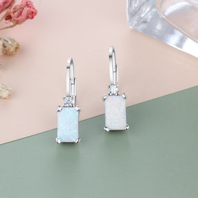 Geometric White Fire Opal Silver Earrings - Hoop Earrings - Pretland | Spiritual Crystals & Jewelry